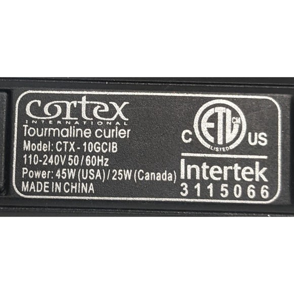 Cortex Tourmaline Black Curling Iron 110/240 Volts 45 Watts CTX-10GC1B - Picture 3 of 3